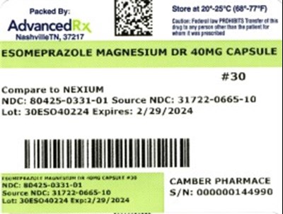 Esomeprazole Magnesium DR 40mg 80425-0331-01.jpg Label 1 - Esomeprazole Magnesium DR 40mg 80425 0331 01